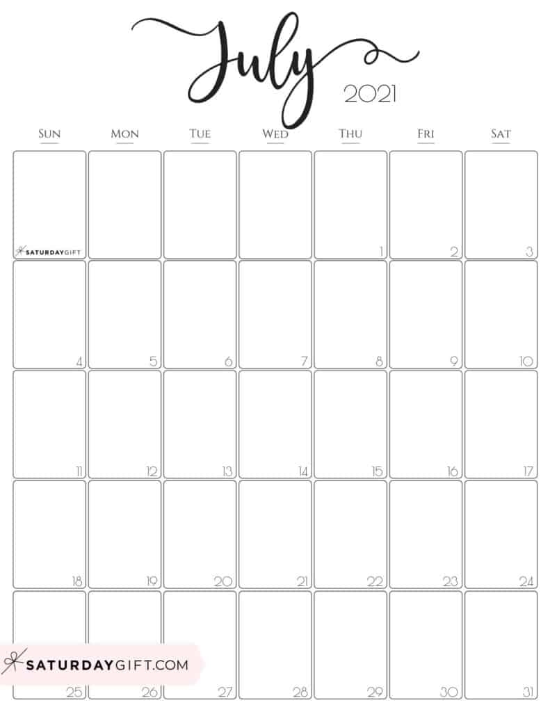 Cute (&amp; Free!) Printable July 2021 Calendar | Saturdaygift