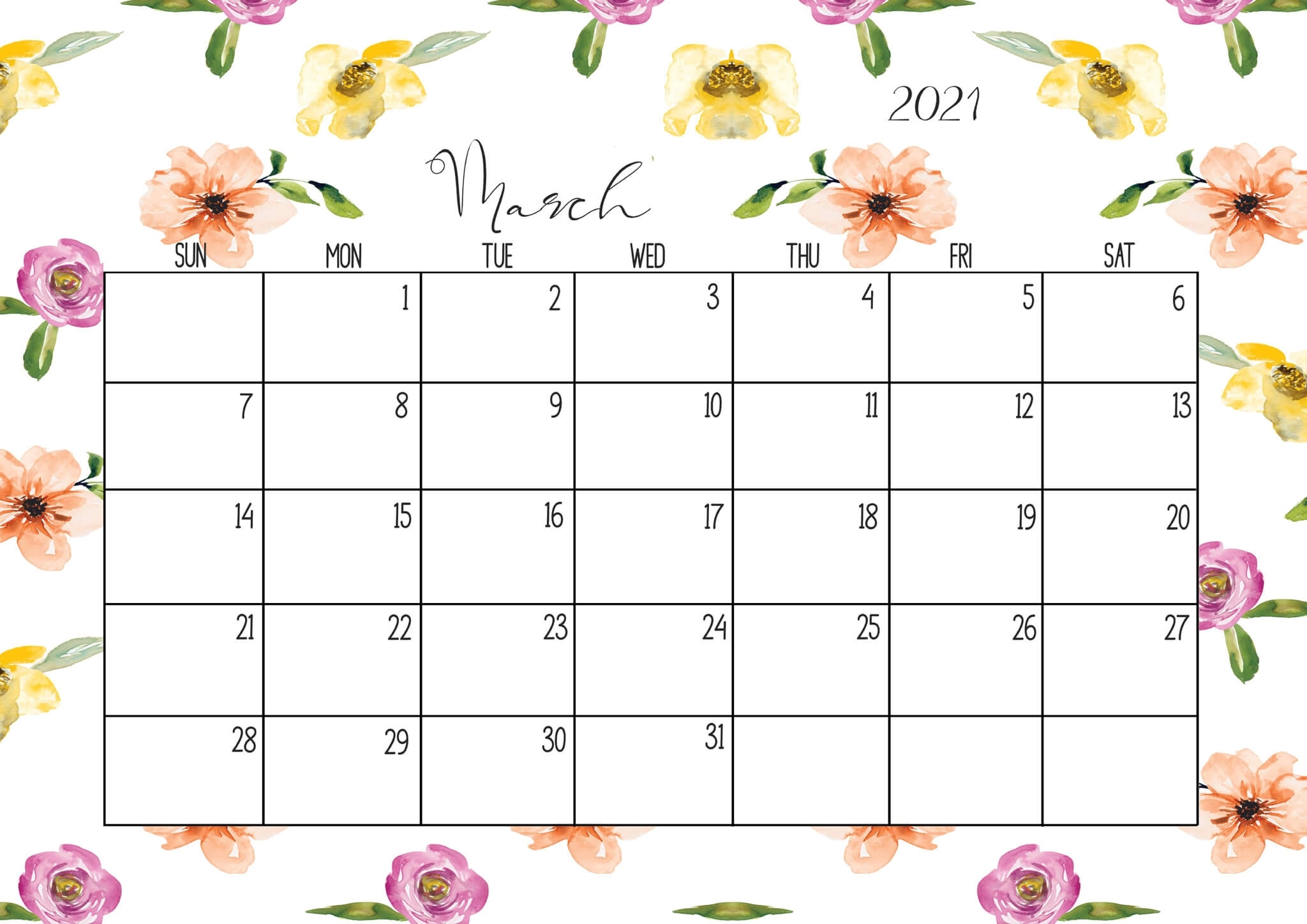 Cute March 2021 Calendar Desk &amp; Wall - Time Management