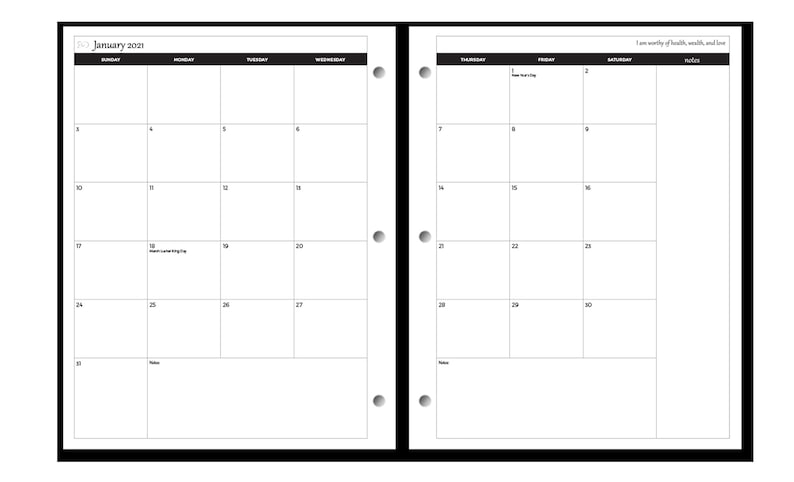 Daily Planner Calendar 2021 8.5 X 11 3-Ring Binder Insert