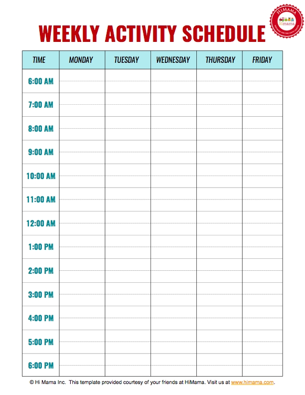 Daycare Weekly Schedule Template 1 | Daily Schedule