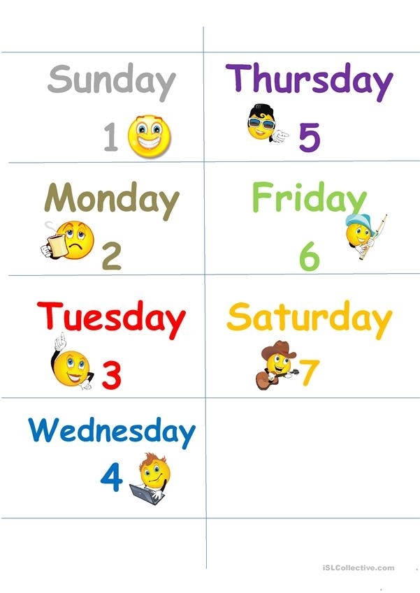 Days Of The Week Flash Cards Worksheet - Free Esl