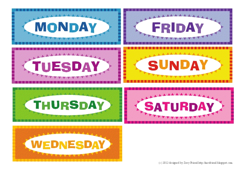 Day Of The Week Printable Month Calendar Printable