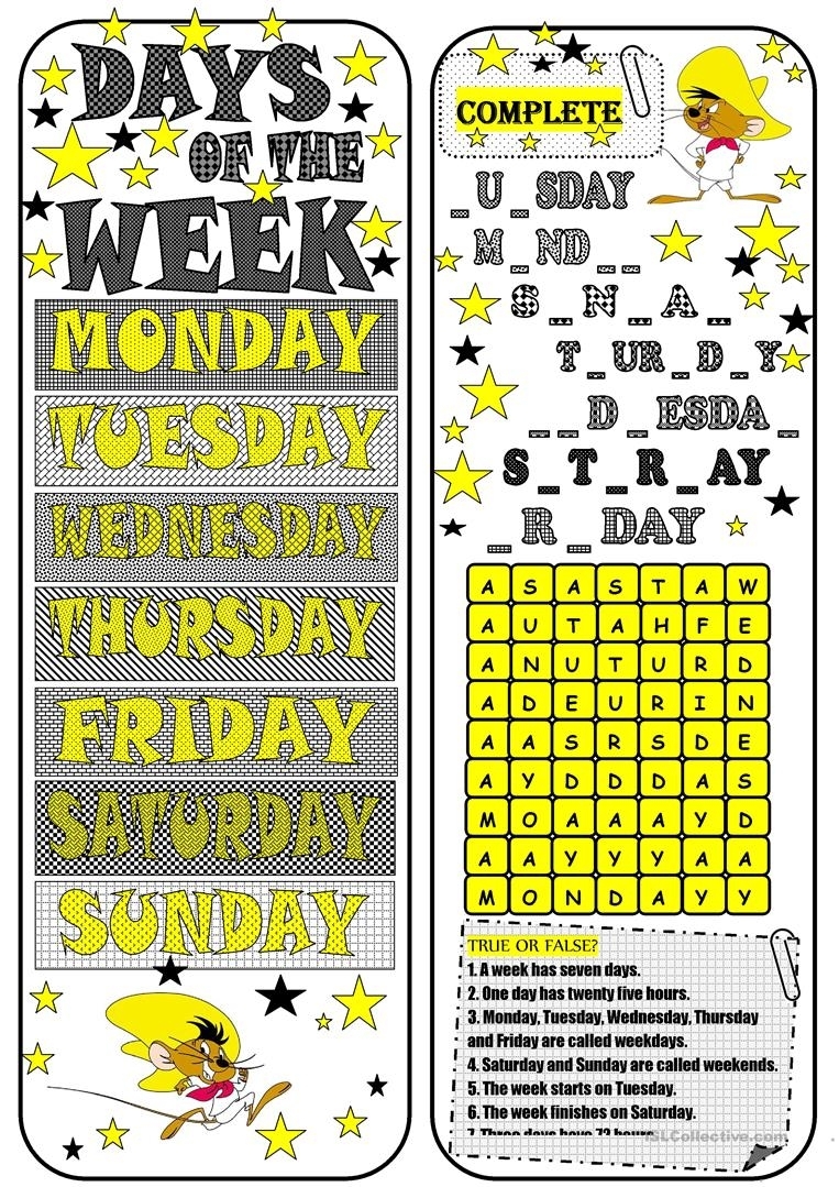 Days Of The Week Worksheet - Free Esl Printable Worksheets