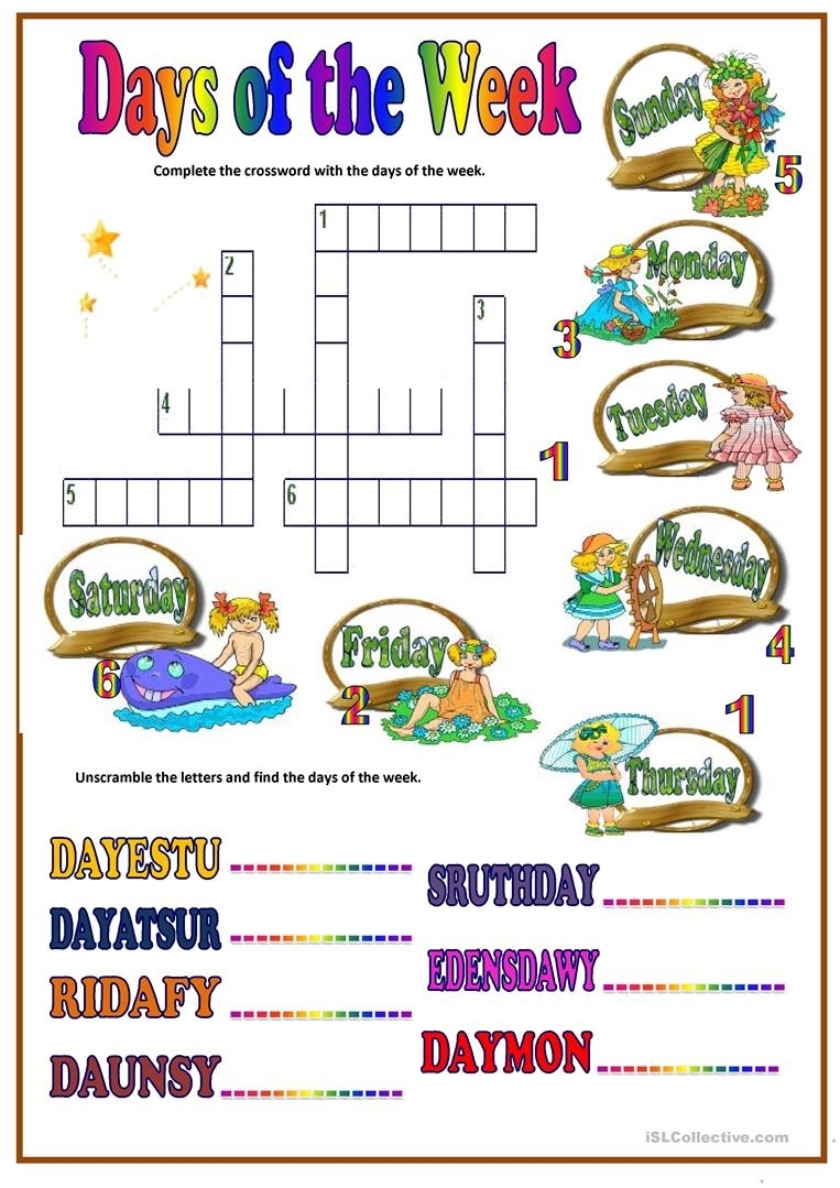 Days Of Week Worksheet - Free Esl Printable Worksheets