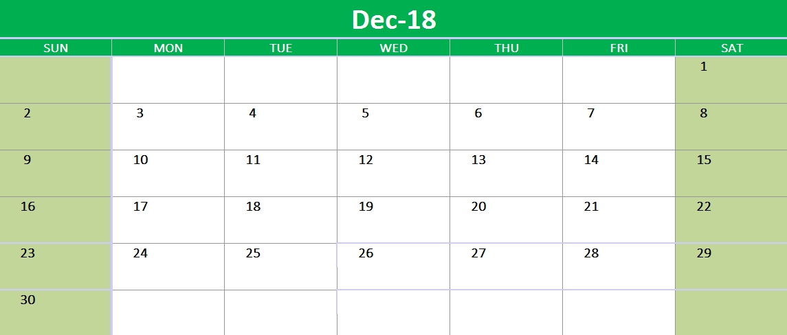 December 2018 Google Sheet Calendar | Calendar Printables