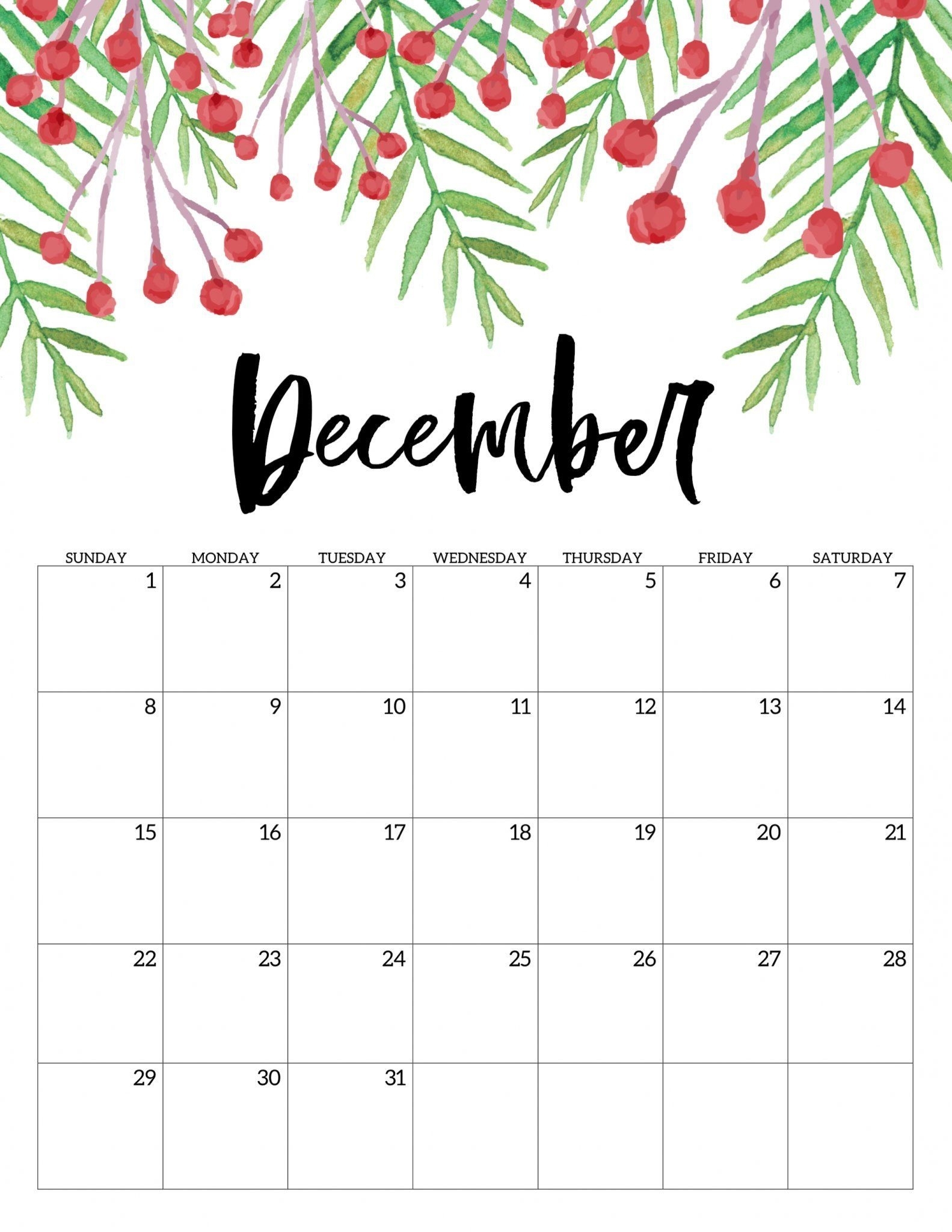 December 2019 Calendar A4 Size Landscape Vertical Portrait