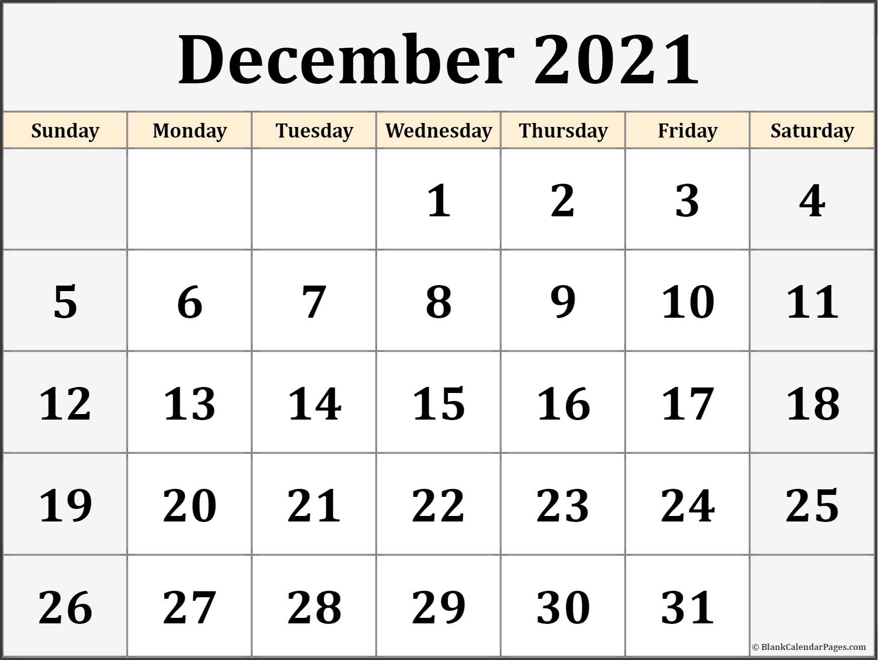 December 2021 Calendar | Free Printable Calendar Templates