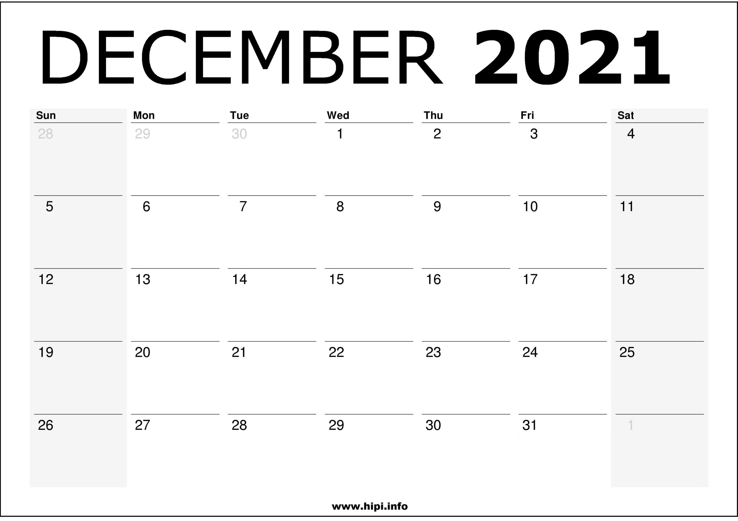 December 2021 Calendar Printable - Monthly Calendar Free