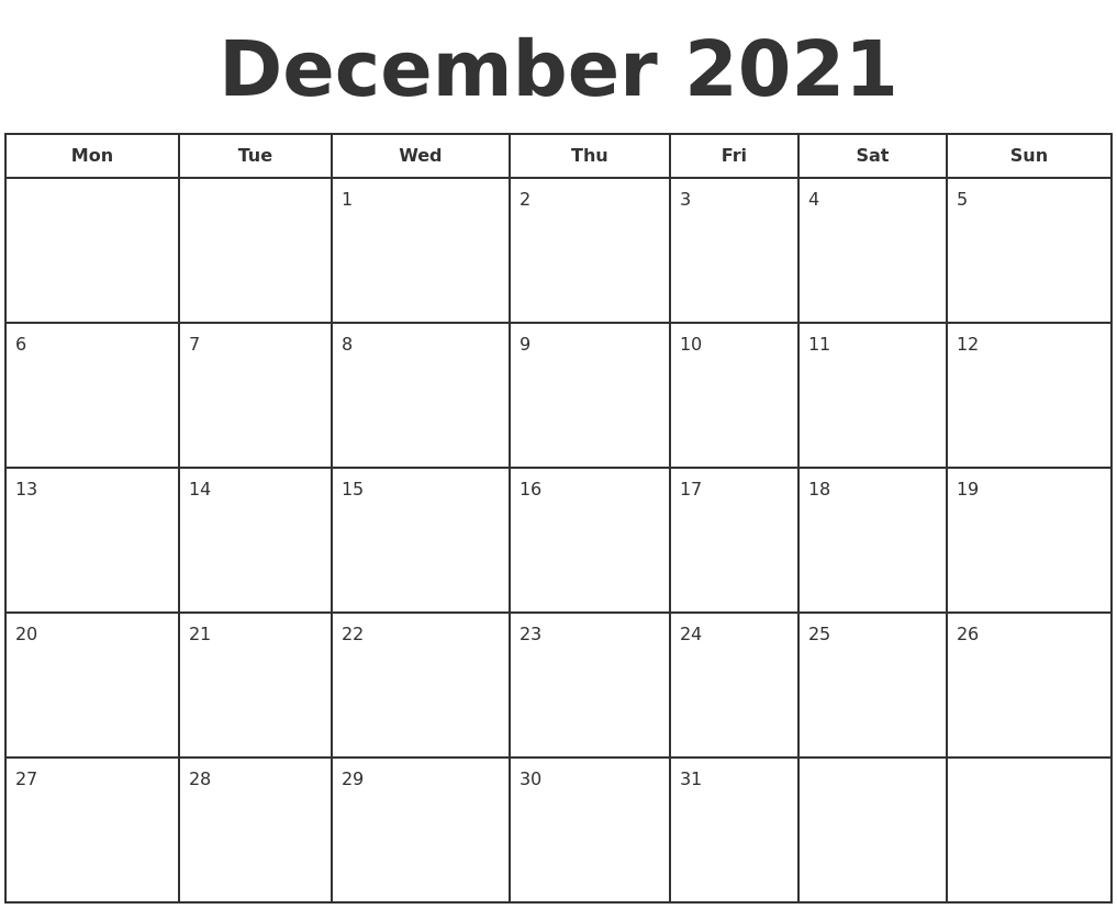 December 2021 Print A Calendar