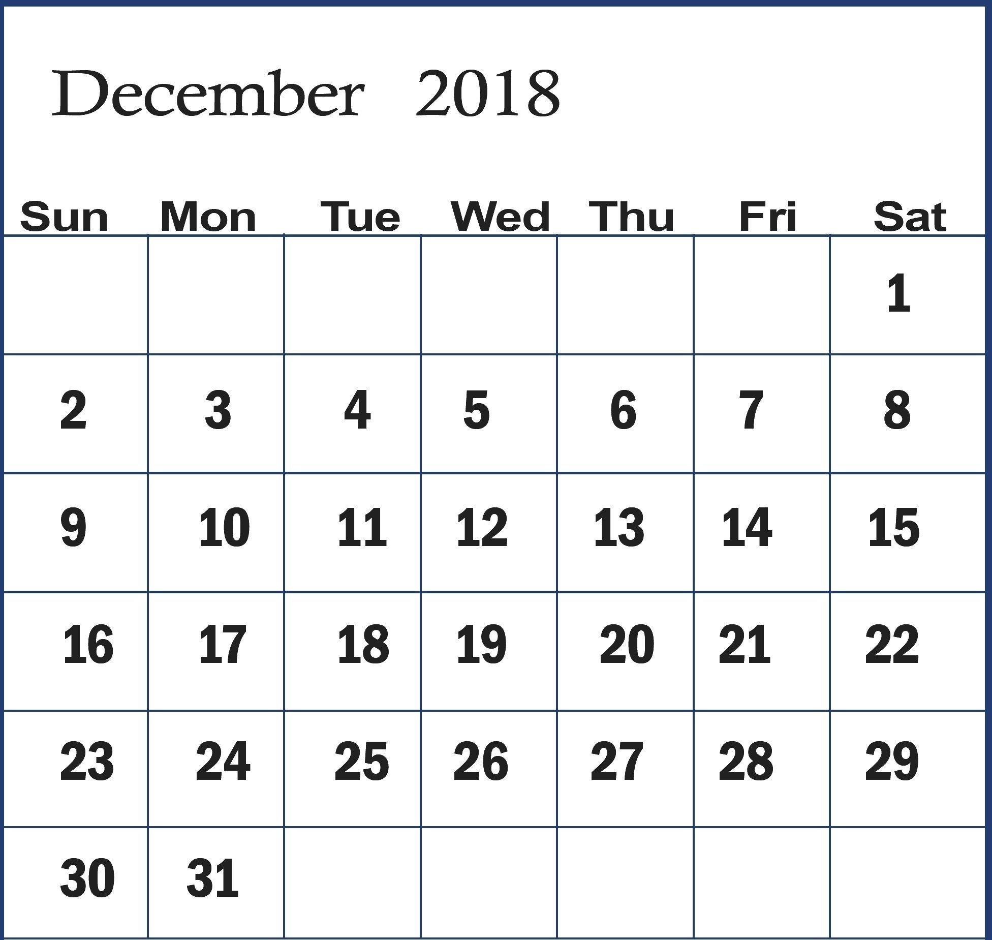 December Calendar 2018 Template Revision For Exam