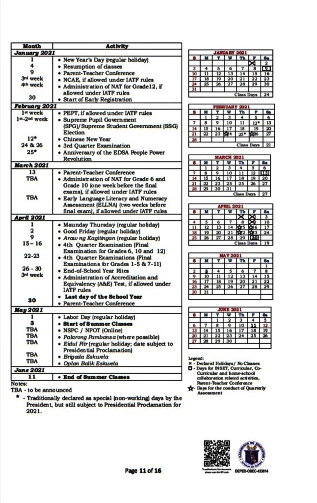 Deped School Calendar For S.y. 2020-2021, Here Are The