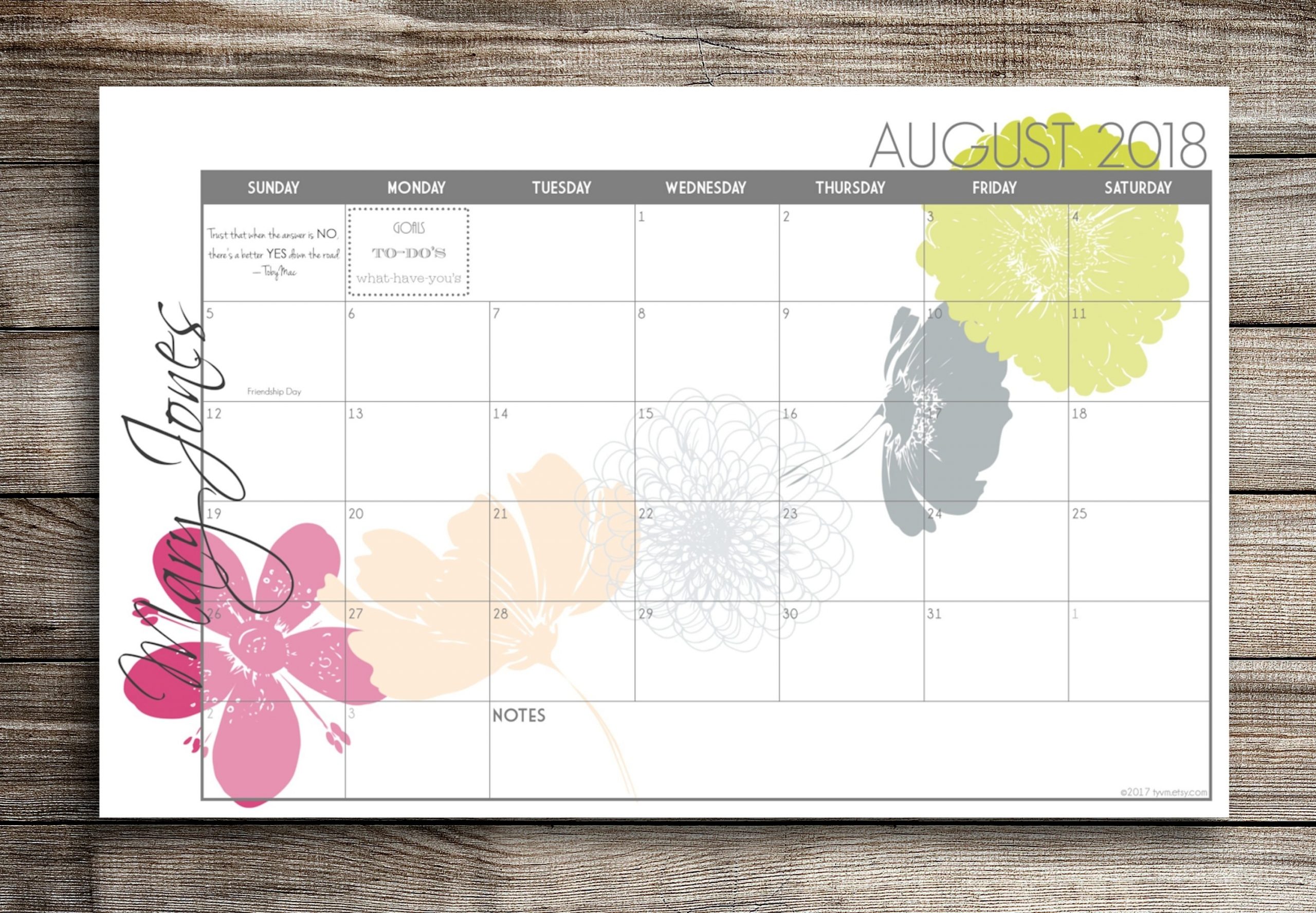 Digital Printable Print Your Own Custom Desk Calendar