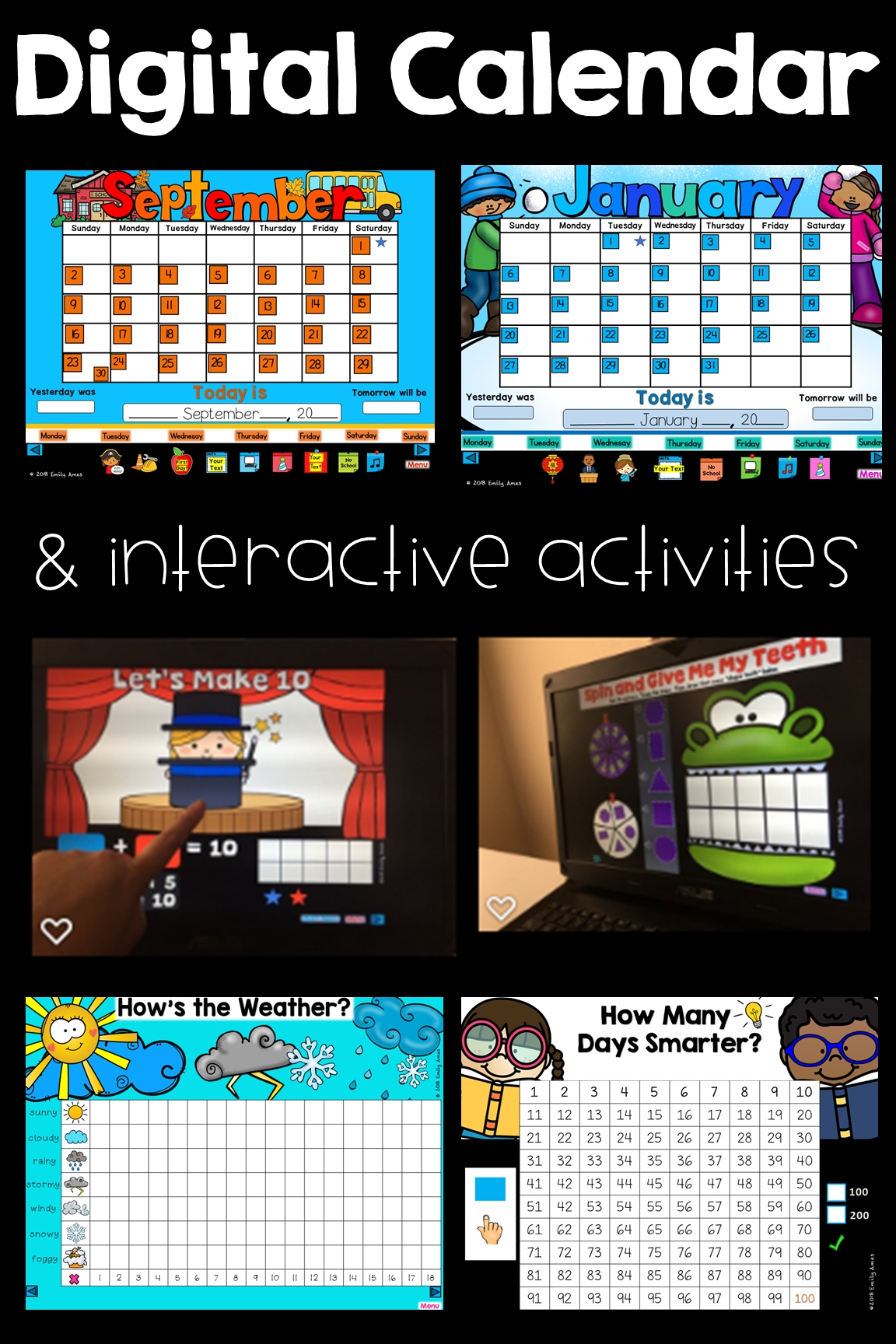 Digital Smart Board Calendar With Activities For Weather