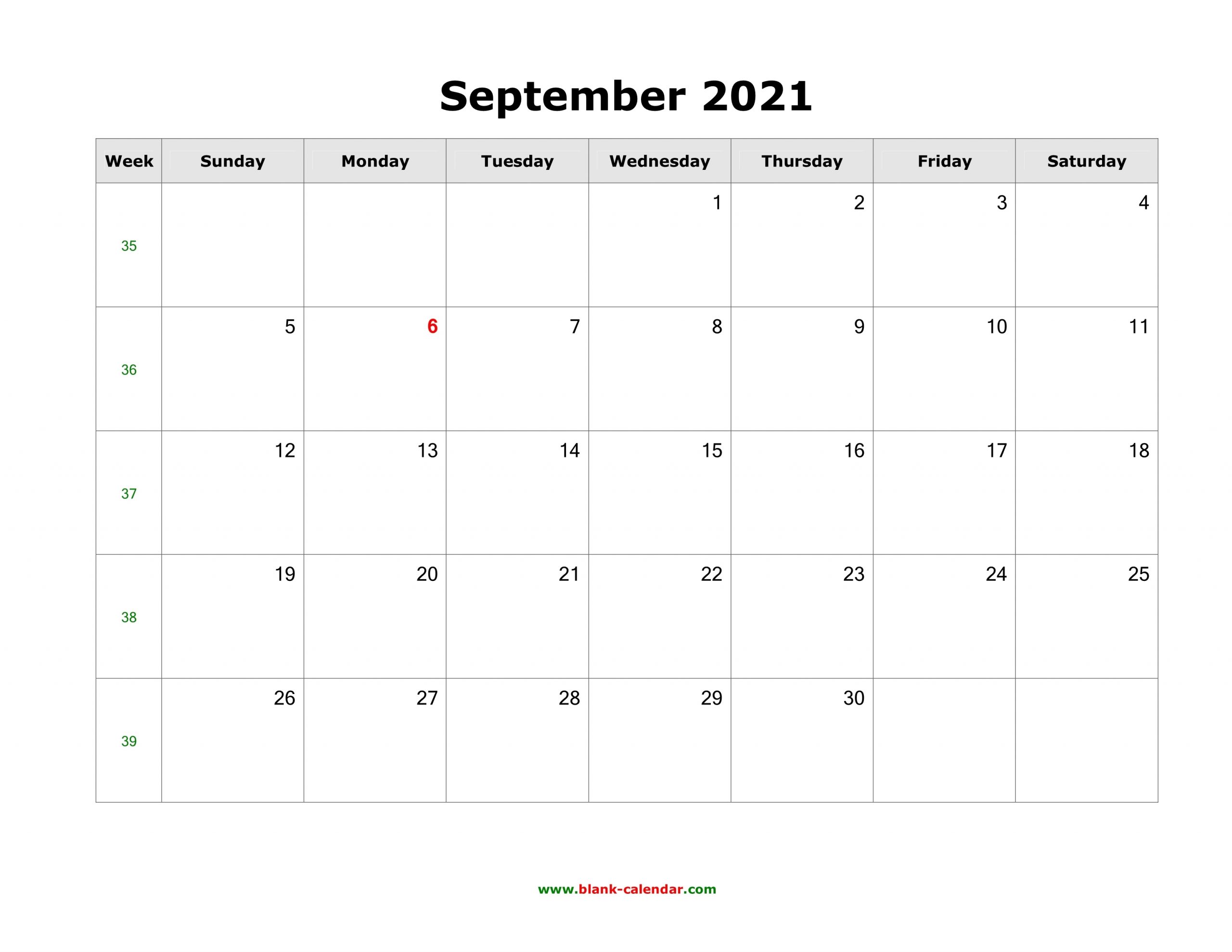 Download September 2021 Blank Calendar (Horizontal)