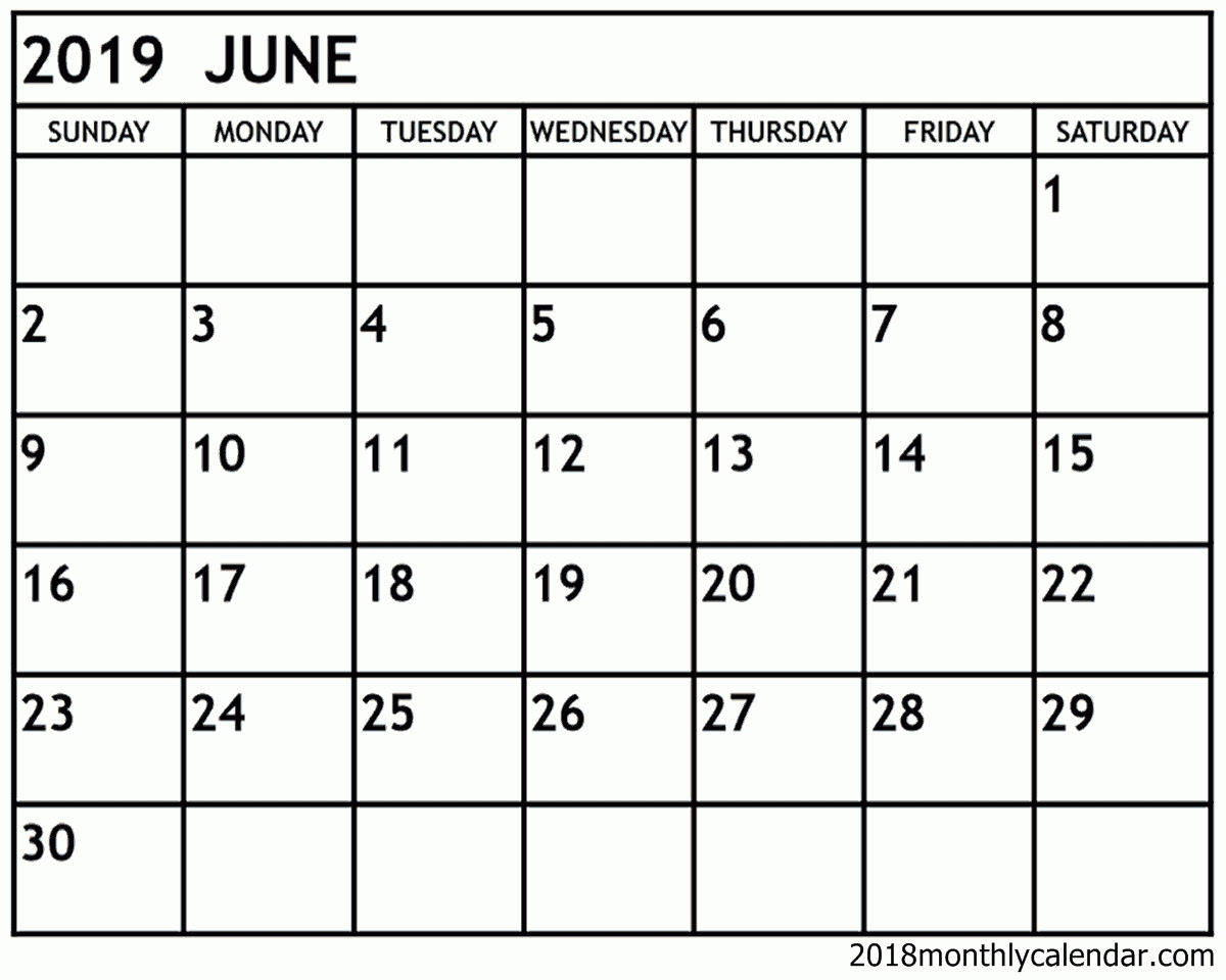 Editable June 2019 Calendar Word Printable Blank Template