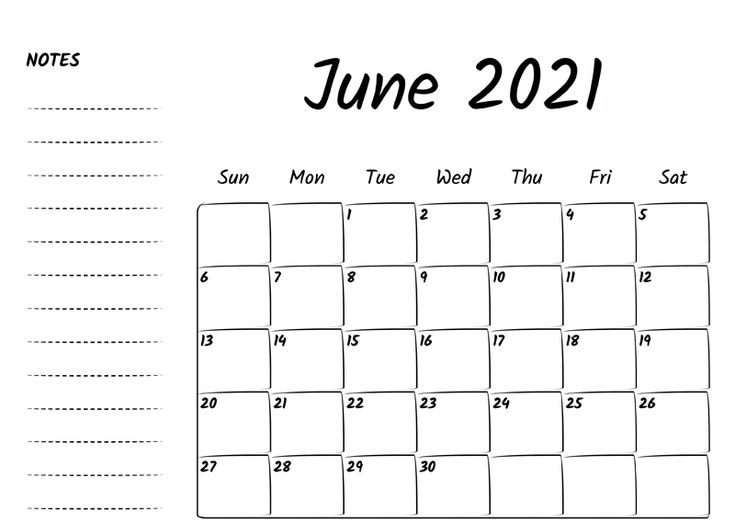 Editable June 2021 Calendar Blank With Notes In 2021