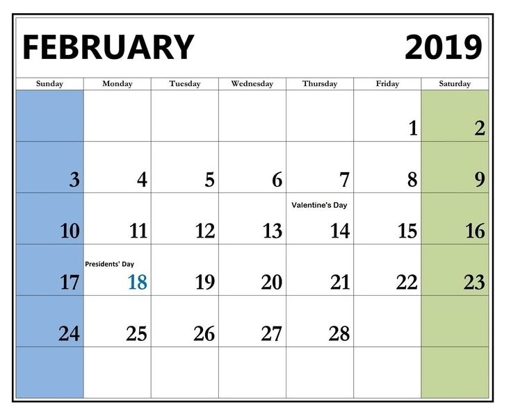 February 2019 Calendar With Holidays United States (Usa