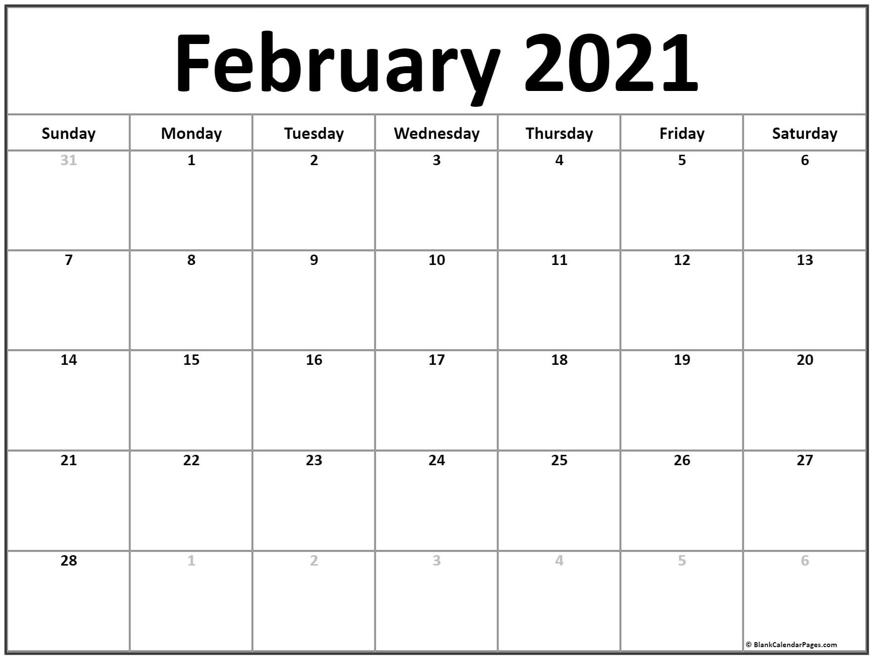 February 2021 Calendar | Free Printable Calendar Templates