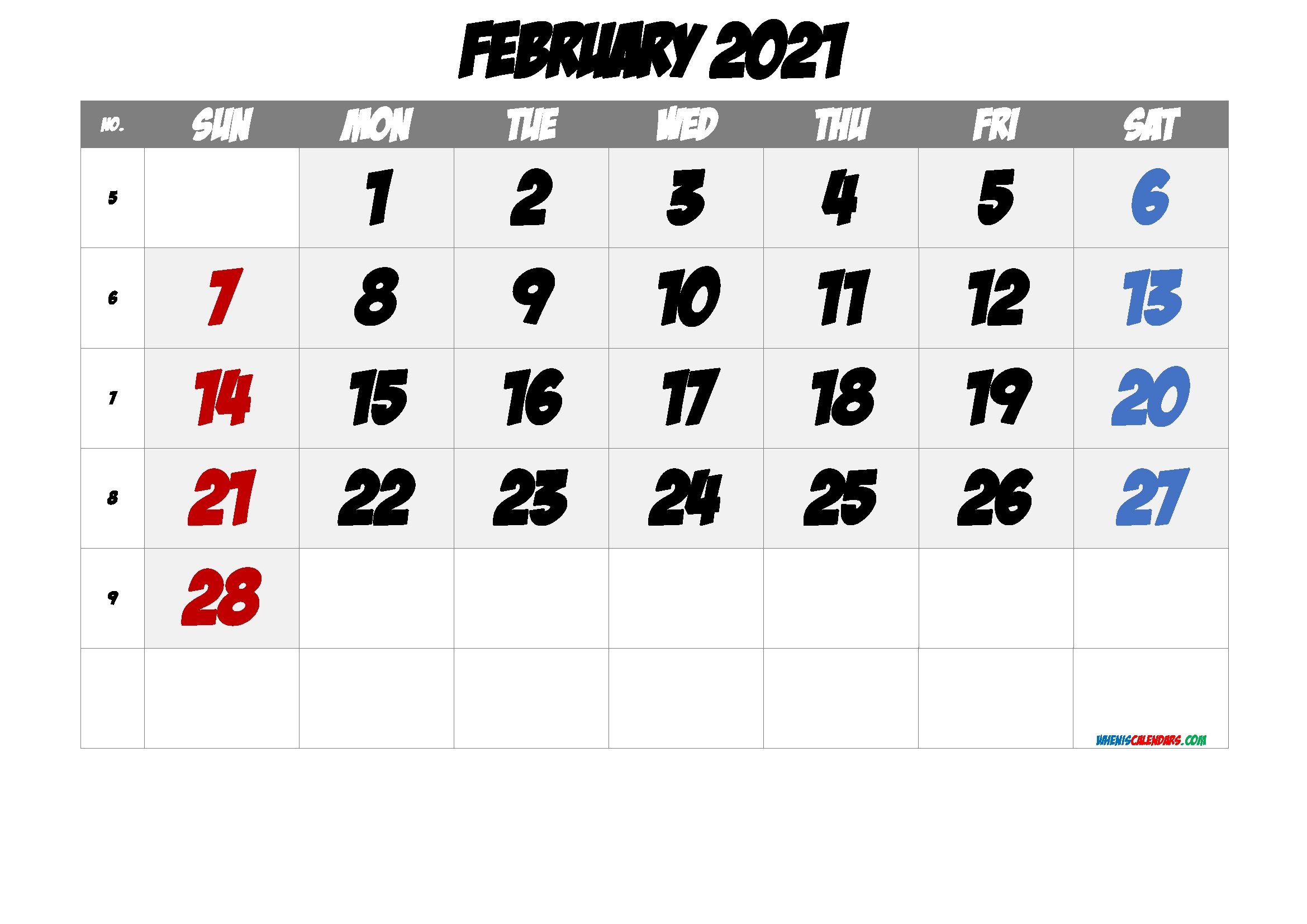 February 2021 Calendar Printable - Cute Free Printable