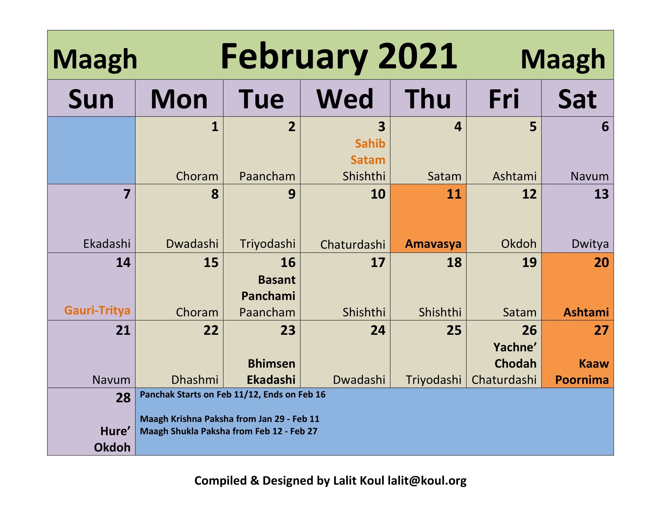 February 2021 - Kashmiri Panchang