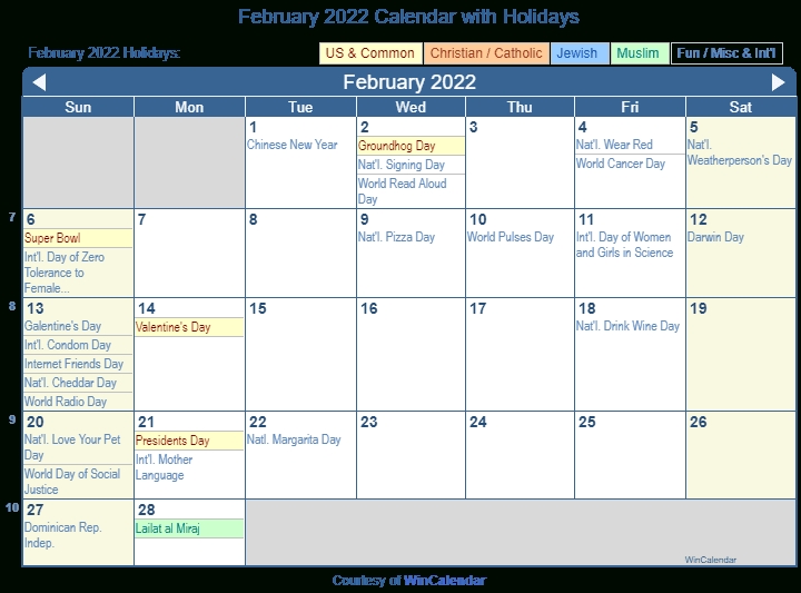 February Calendar 2022 - February 2022 Calendar With