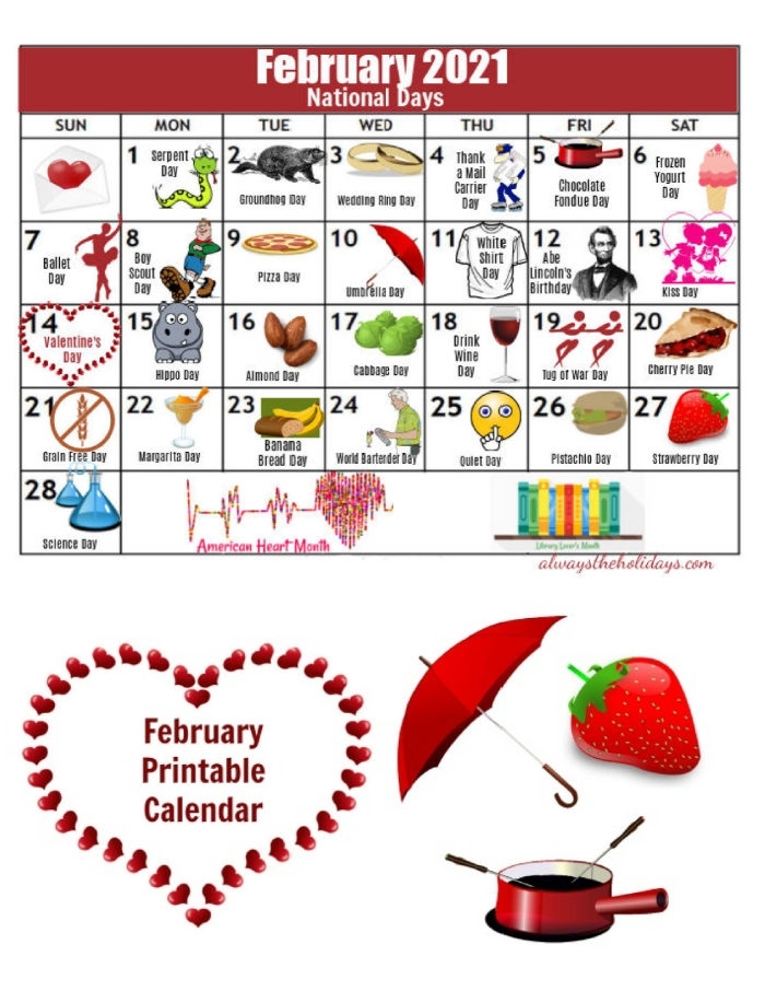 February National Day Calendar - 2021 Free Printable Calendars