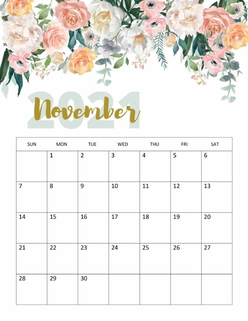 Floral November 2021 Calendar Printable - Cute Designs