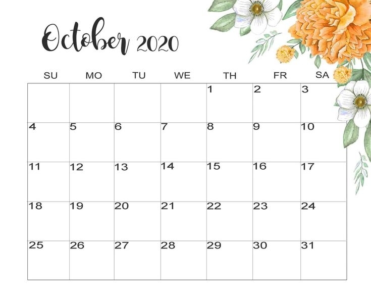 Floral October 2020 Calendar Cute | Calendar Printables