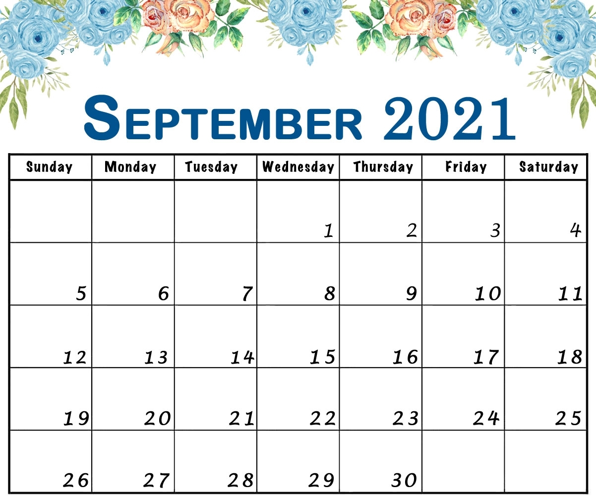 Floral September 2021 Calendar Printable Flower Landscape