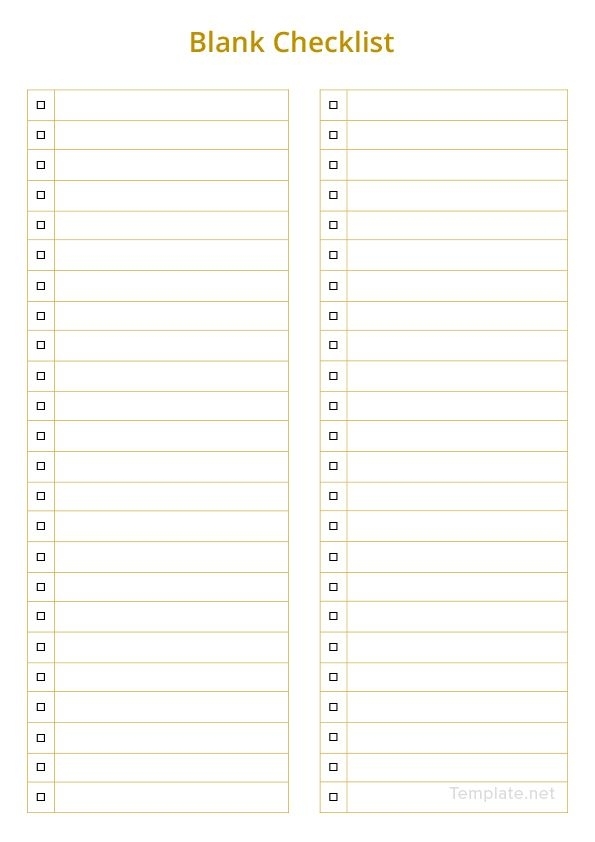 Free Blank Checklist Template | Checklist Template