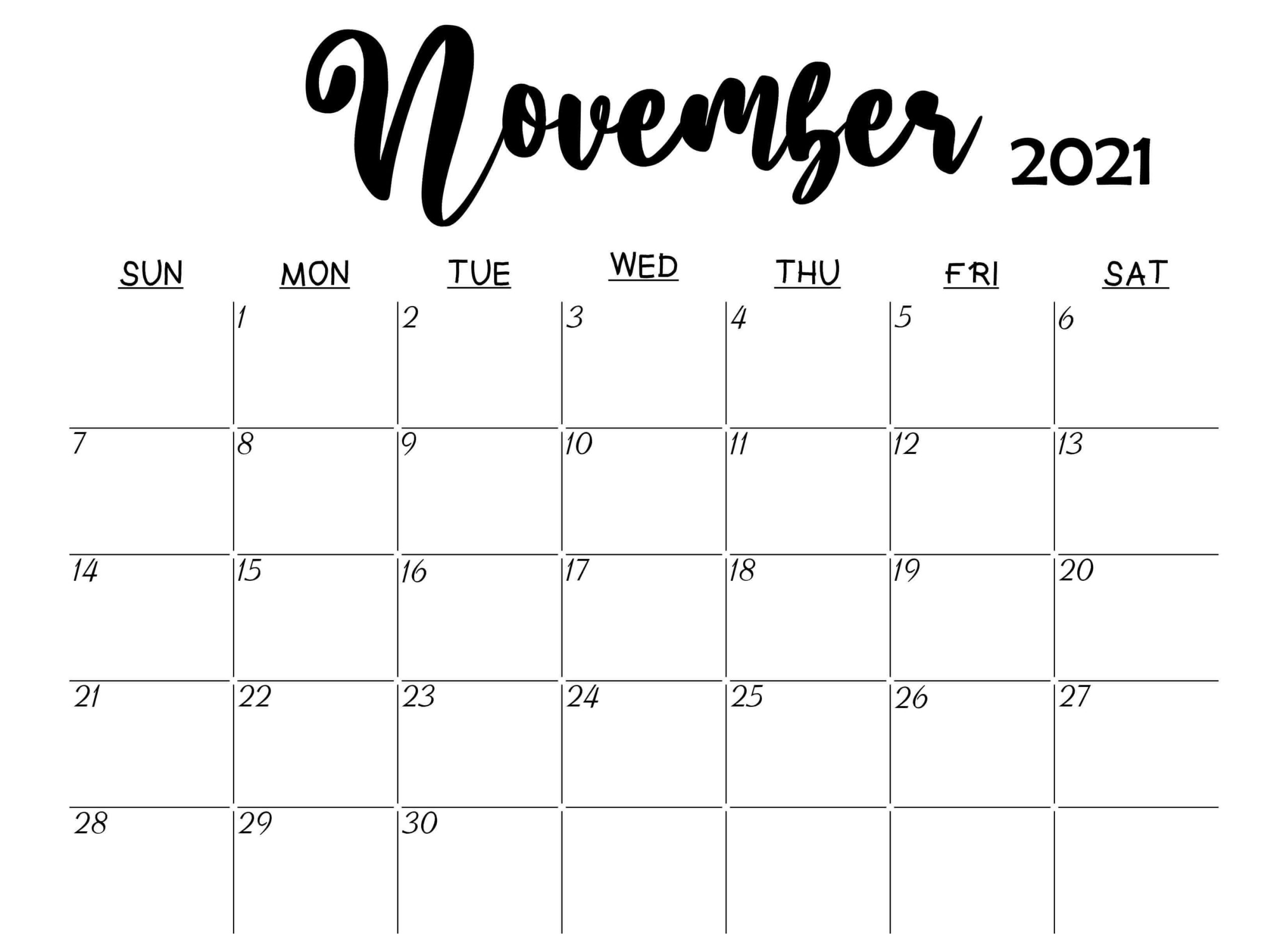 Free Blank November Calendar 2021 Printable Template Pdf