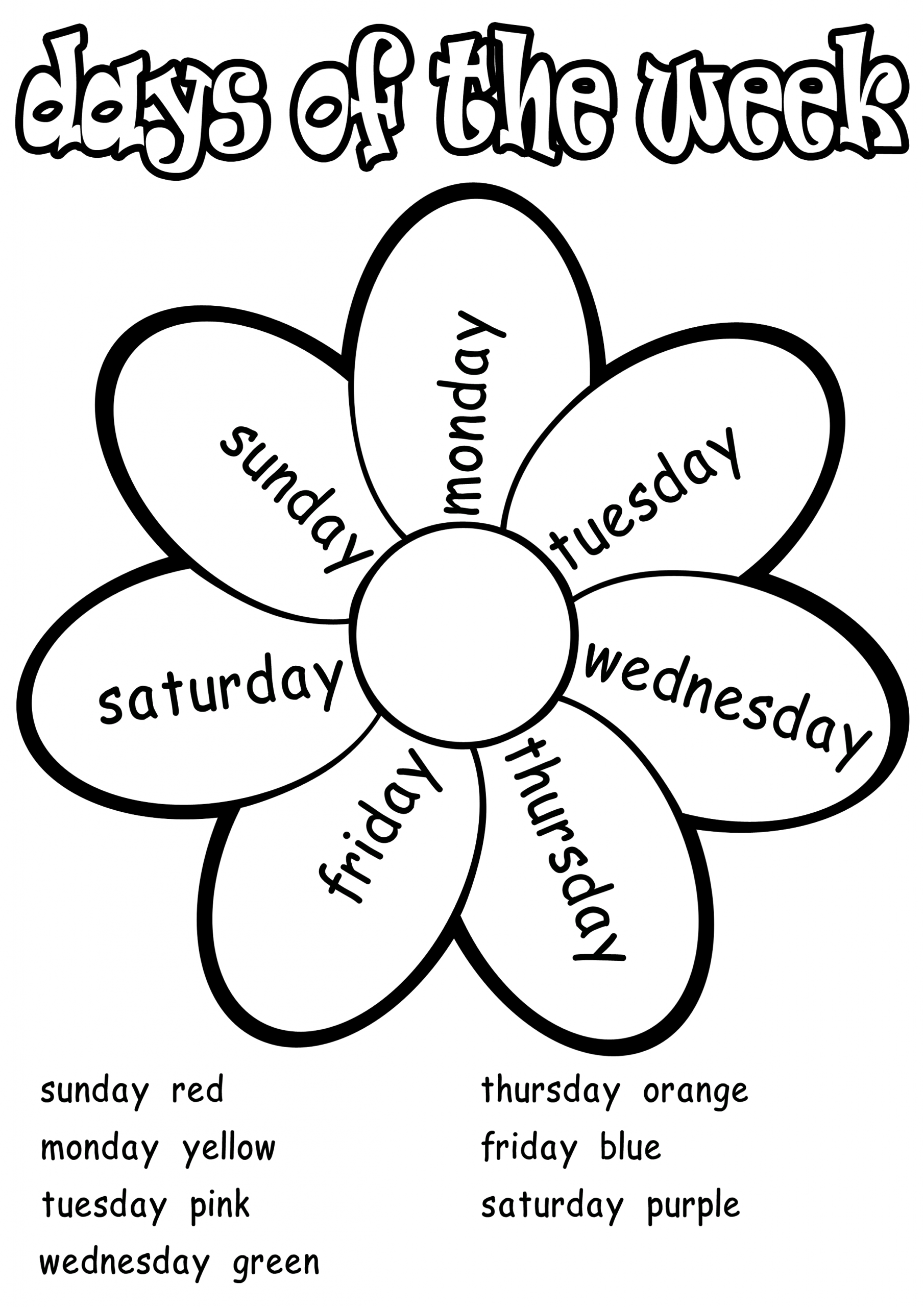 Free Days Of The Week Worksheet Coloring | English