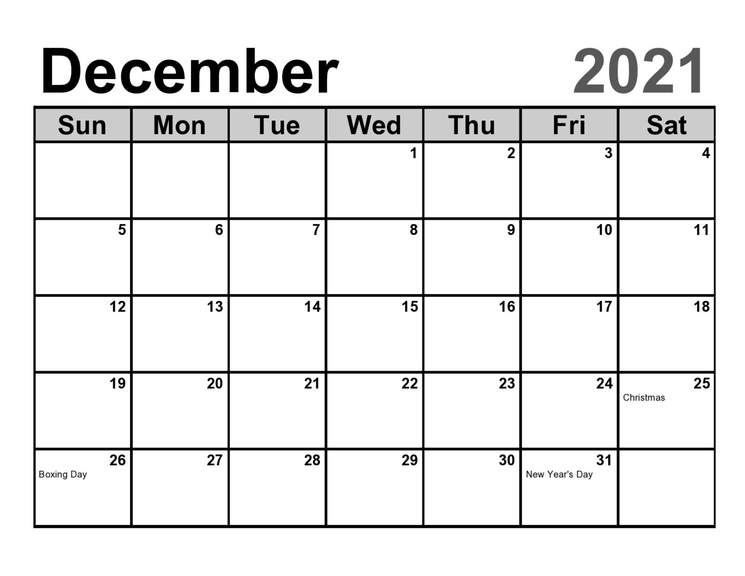 Free December 2021 Calendar Landscape And Portrait