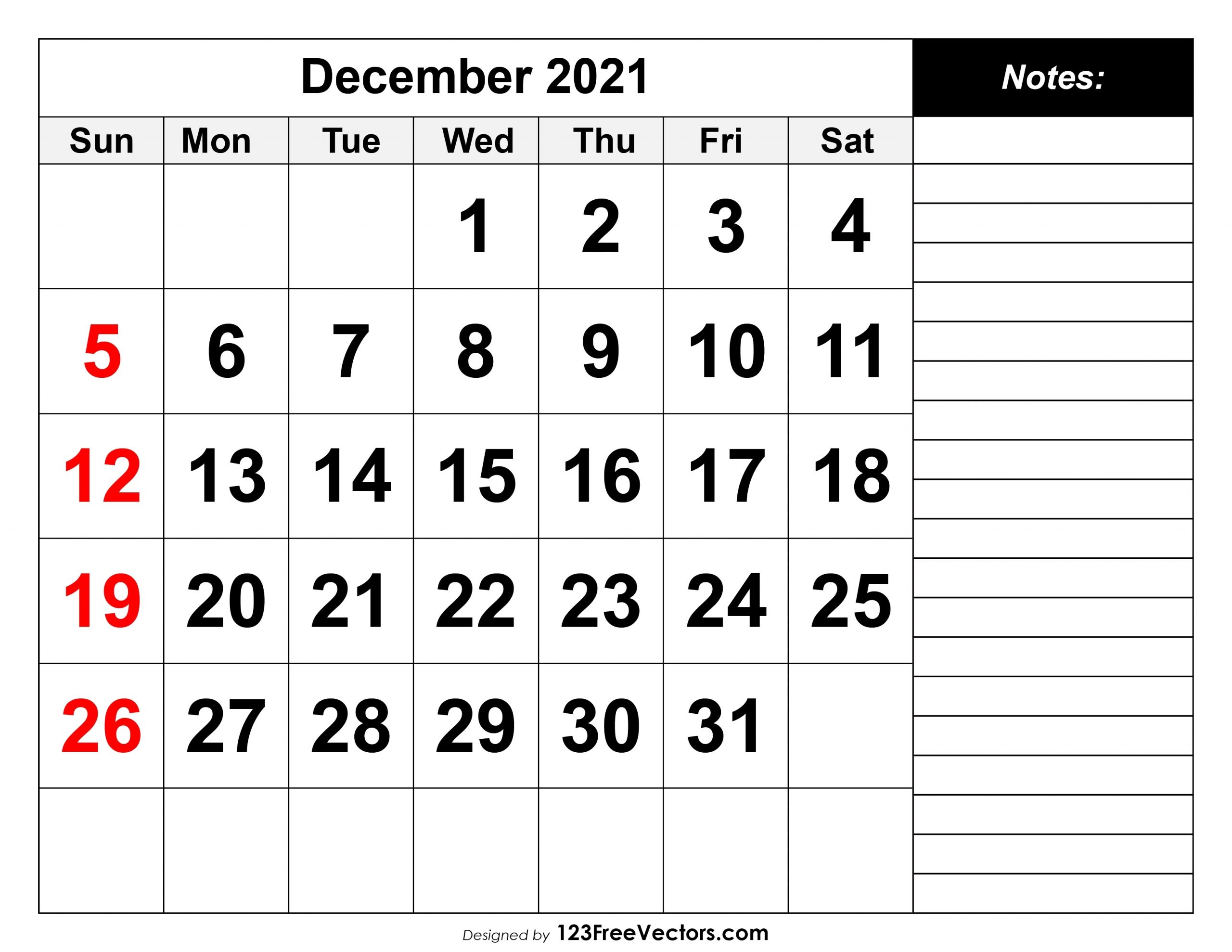 Free December 2021 Printable Calendar