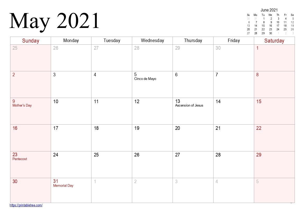 Free Download May 2021 Printable Calendar Pdf Templates