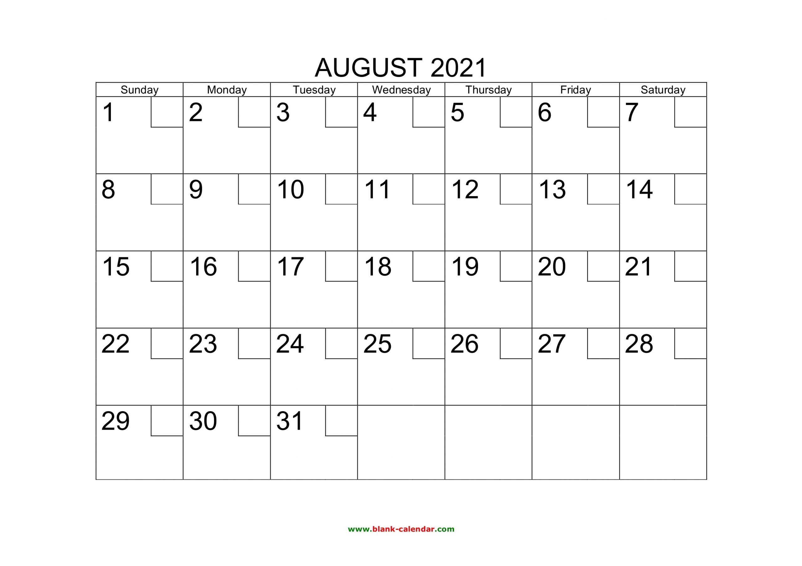 Free Download Printable August 2021 Calendar With Check Boxes