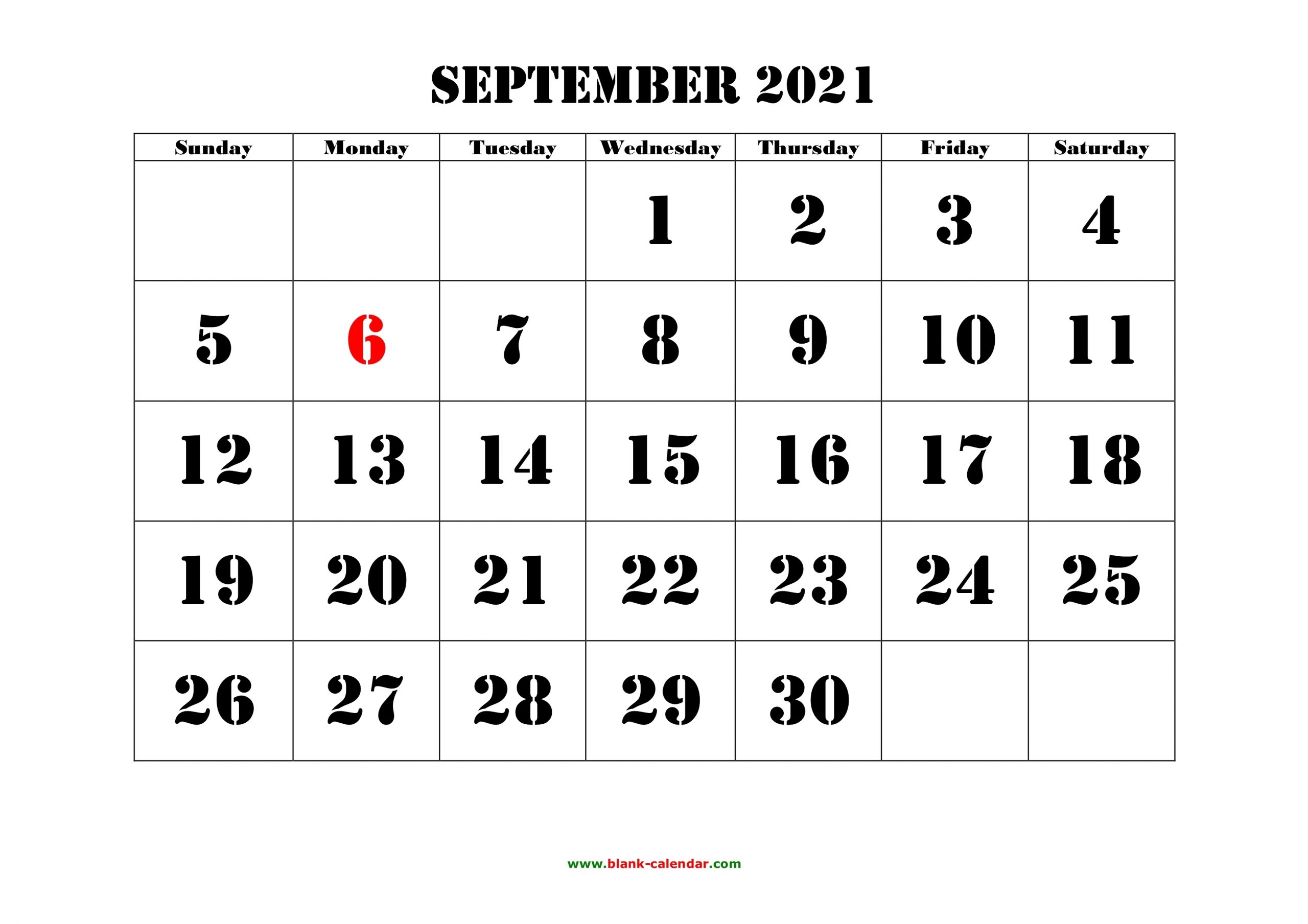 Free Download Printable September 2021 Calendar, Large