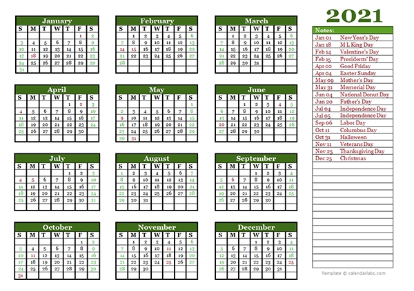 Free Editable 2021 Yearly Word Calendar - Free Printable