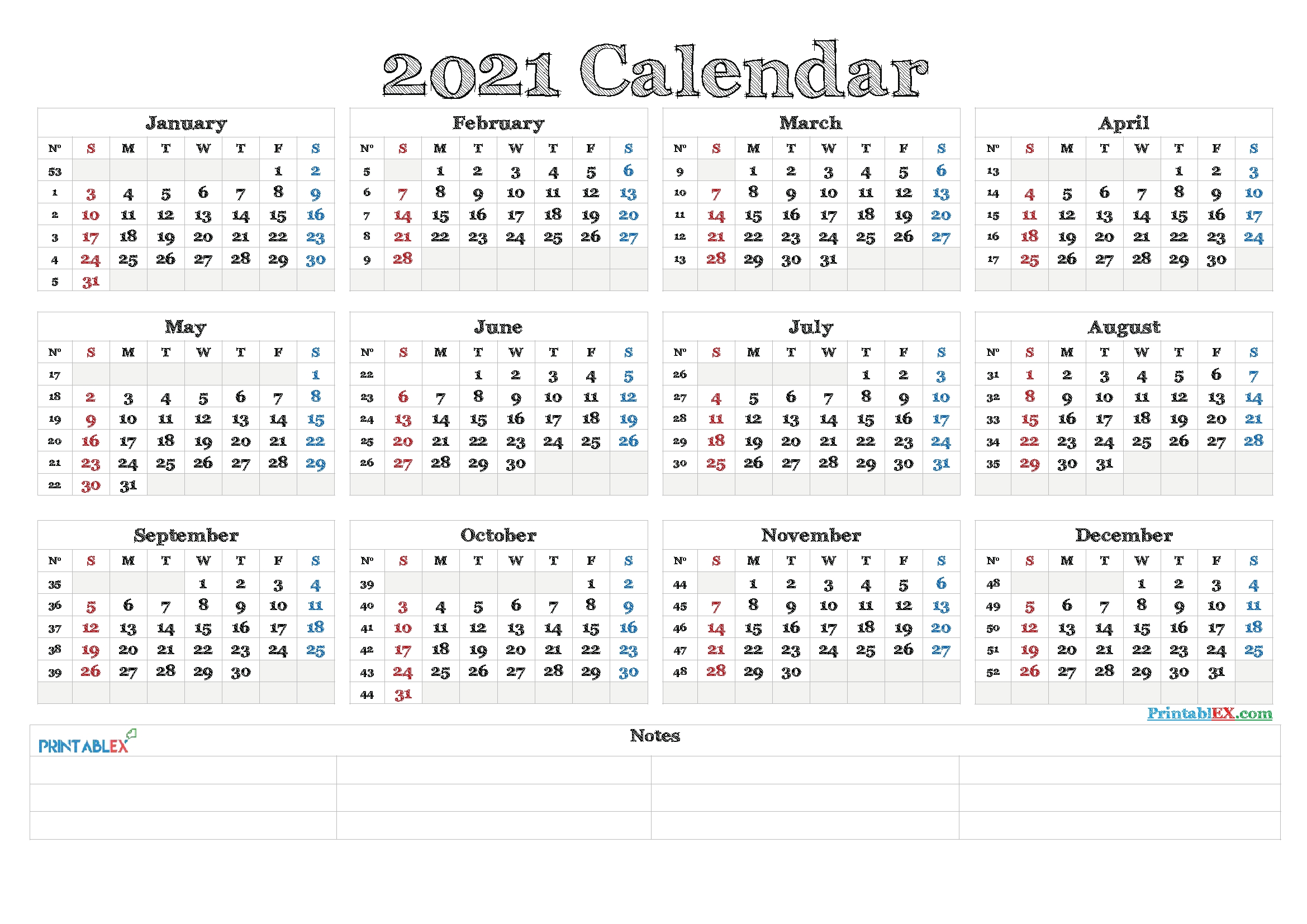 Free Editable Weekly 2021 Calendar / 2021 Editable Yearly