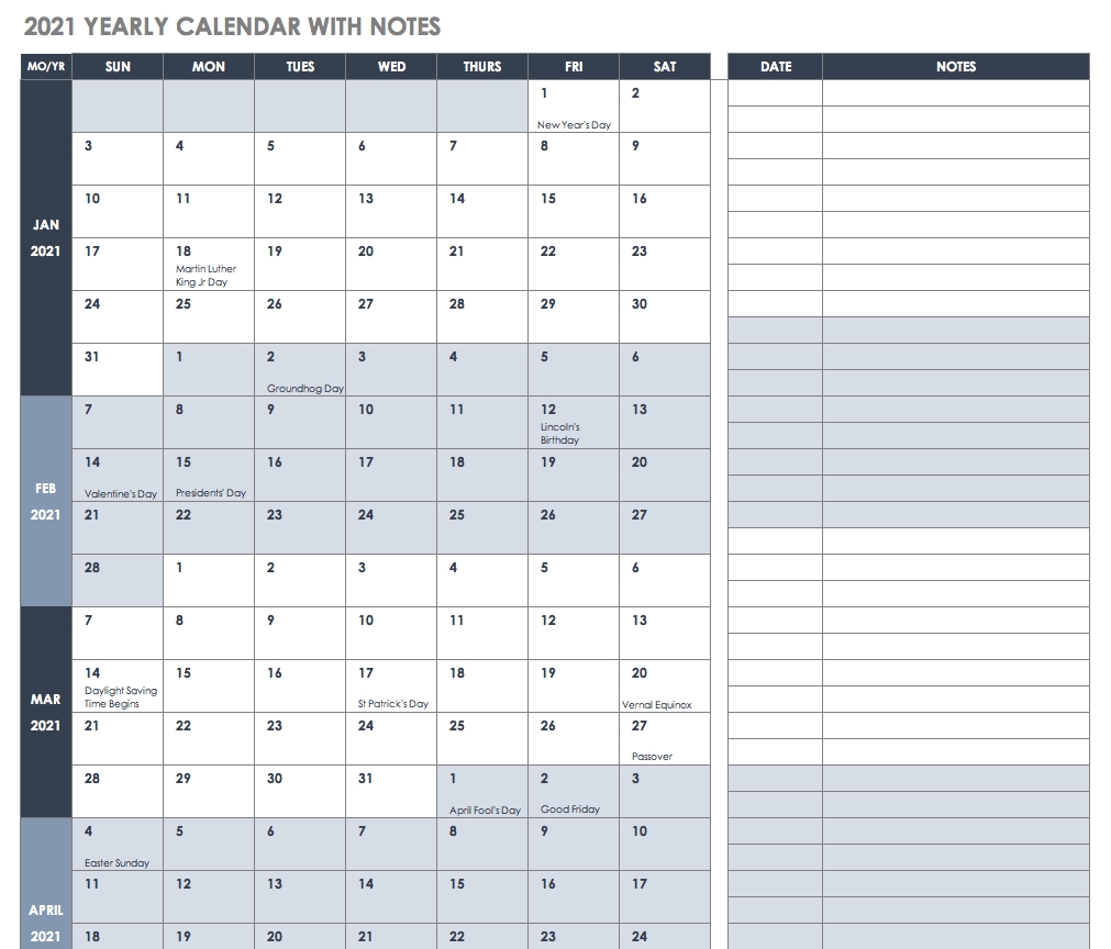 Free Excel Calendar Templates