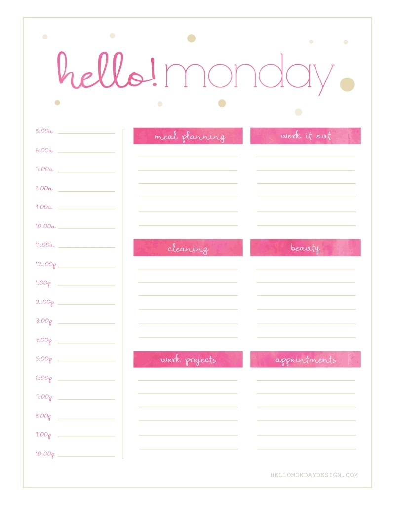 Free Hello {Monday - Sunday} Weekly Planner Printables