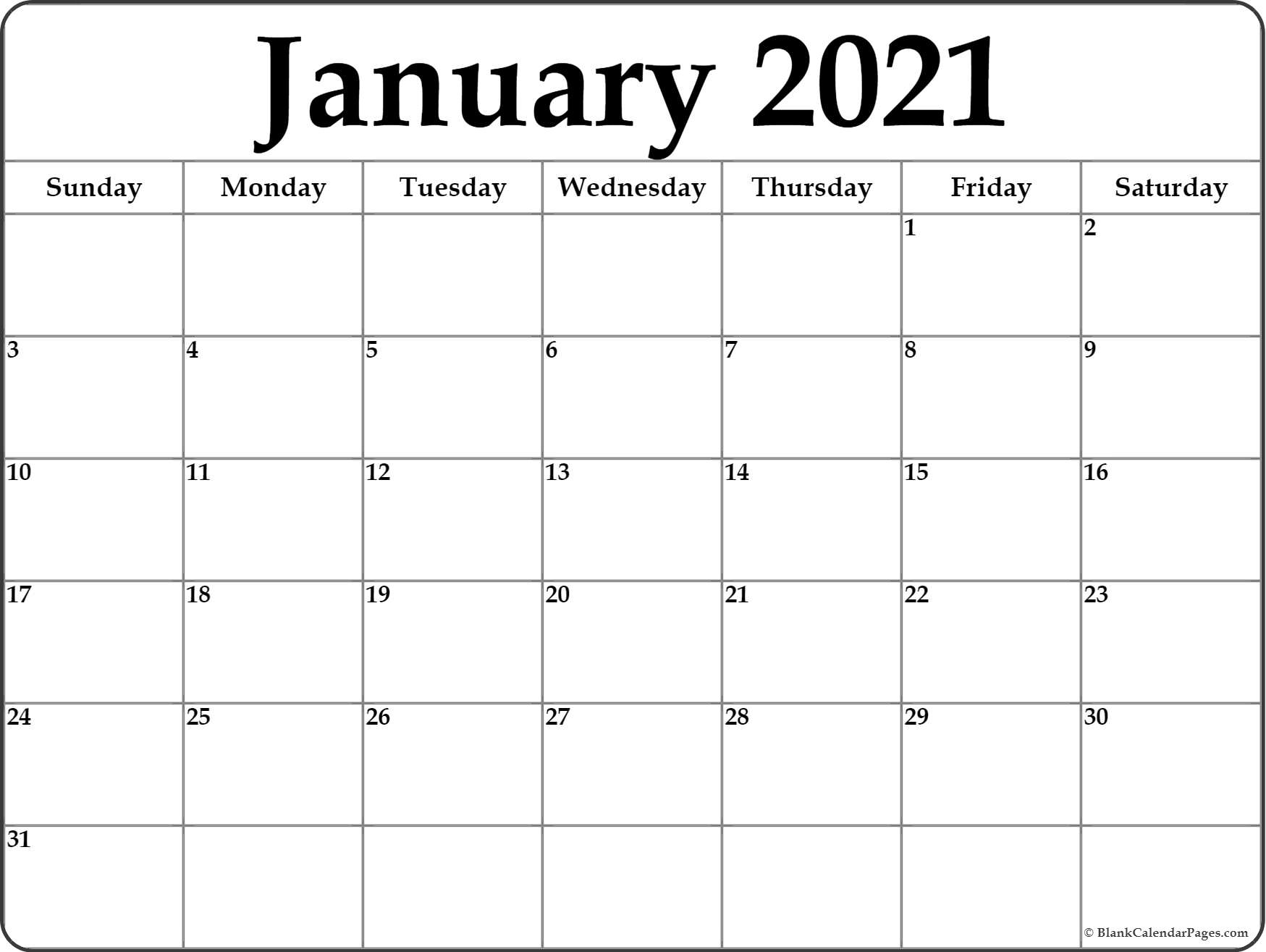 Free January 2021 Calendar Printable Blank Templates