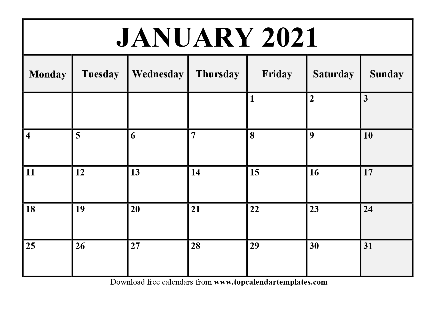 Free January 2021 Calendar Printable (Pdf, Word)