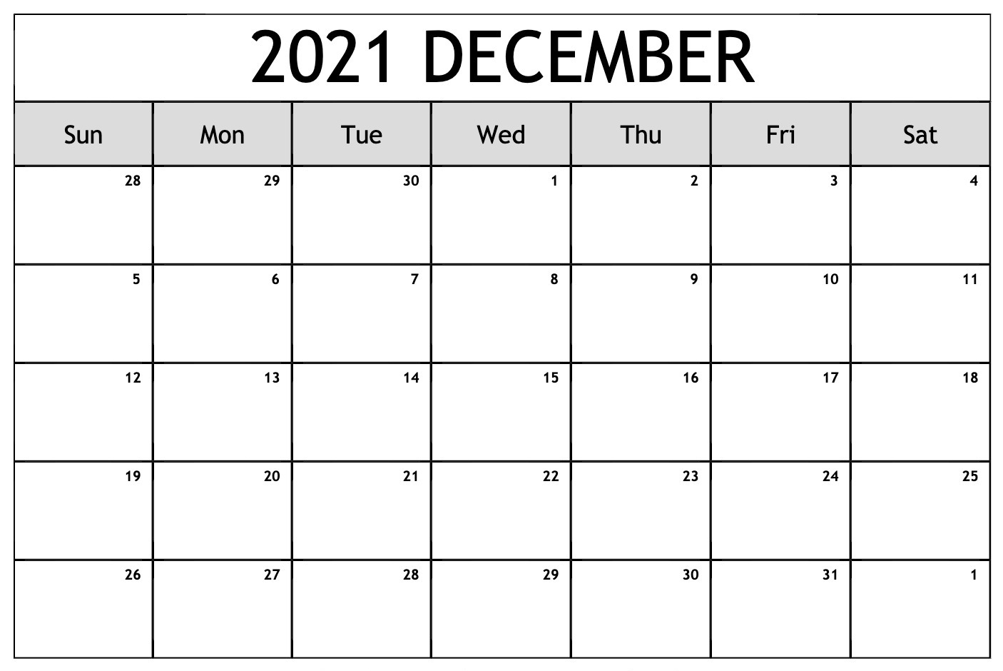 Free Monthly 2021 Printable Calendar Template