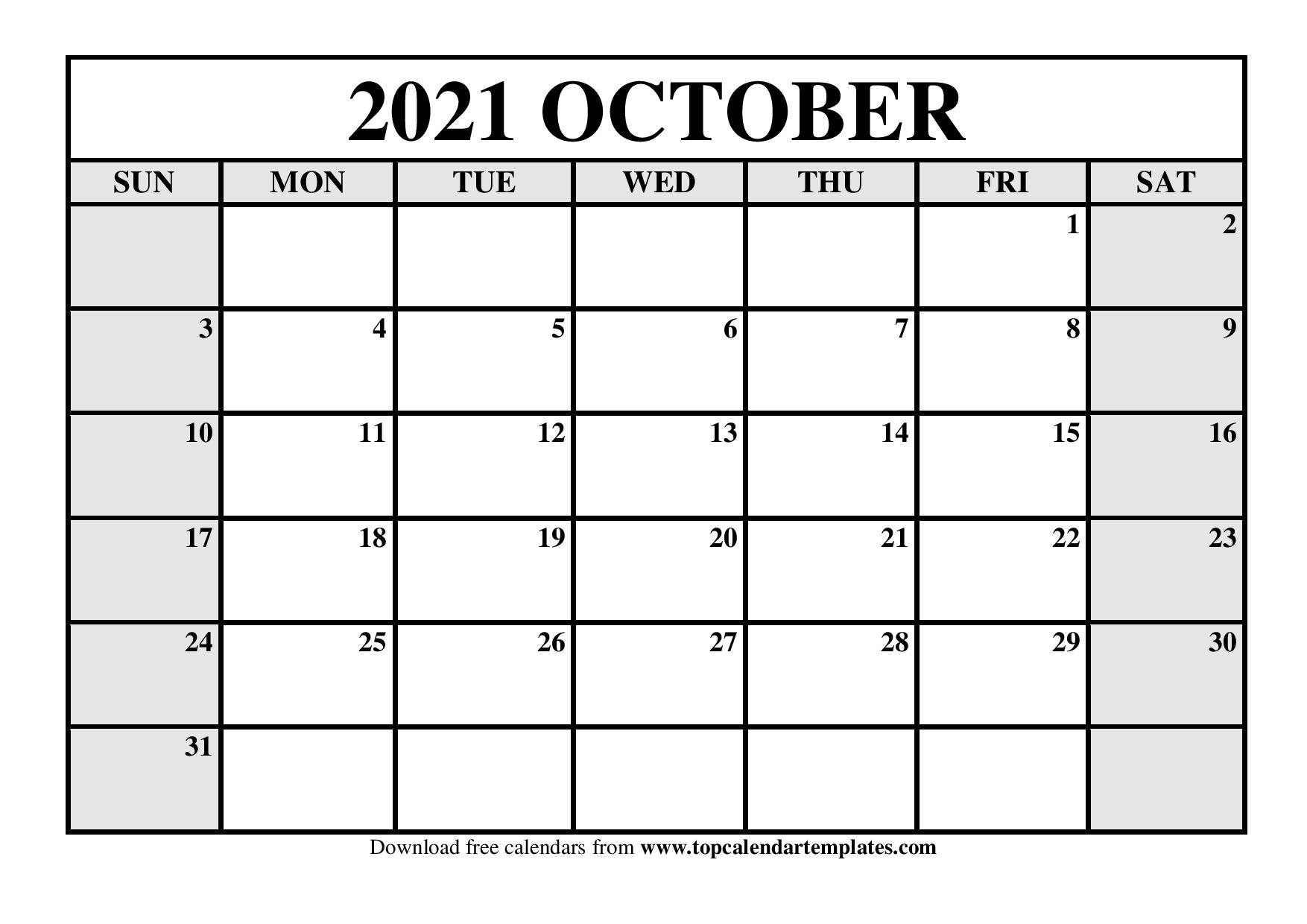 Free October 2021 Printable Calendar In Pdf Format