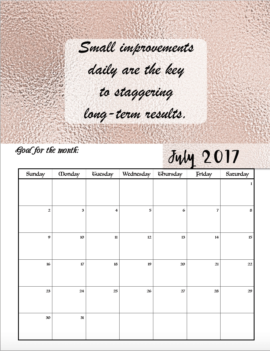 Free Printable 2017 Motivational Monthly Calendar