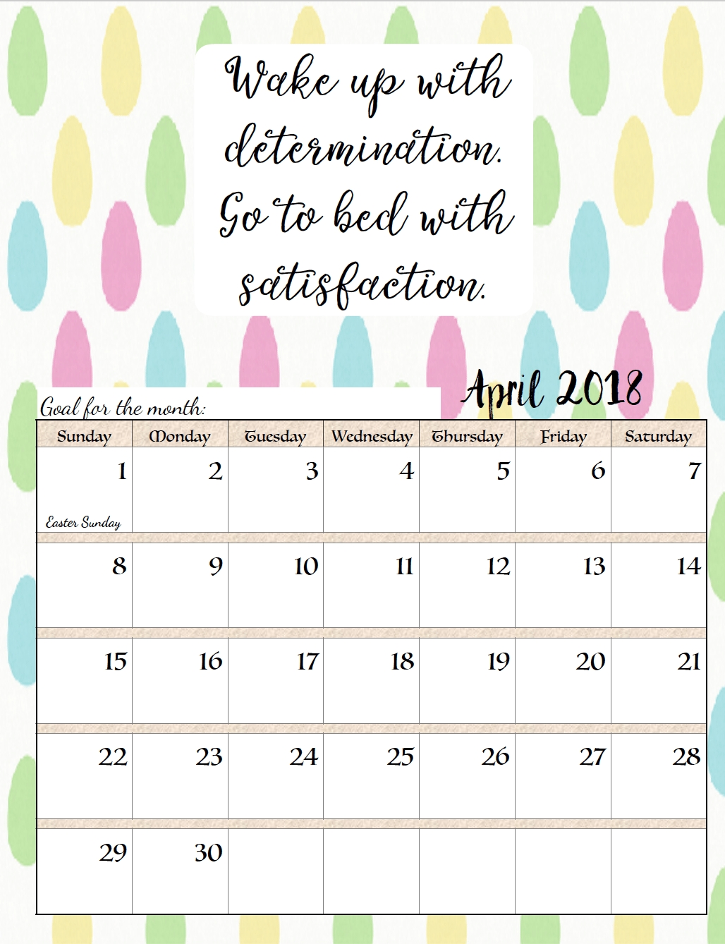 Free Printable 2018 Monthly Motivational Calendars. Space