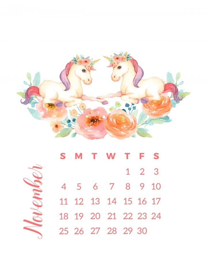 Free Printable 2018 Watercolor Unicorn Calendar - The
