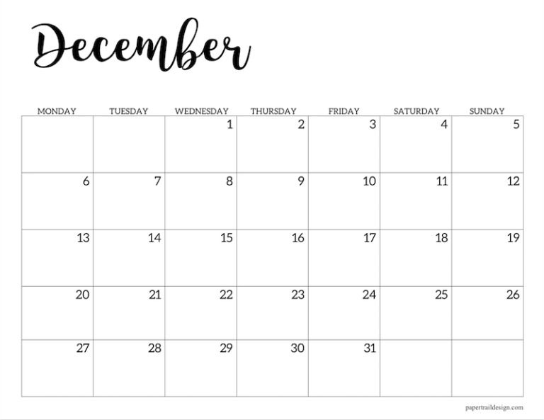 Free Printable 2021 Calendar - Monday Start | Paper Trail