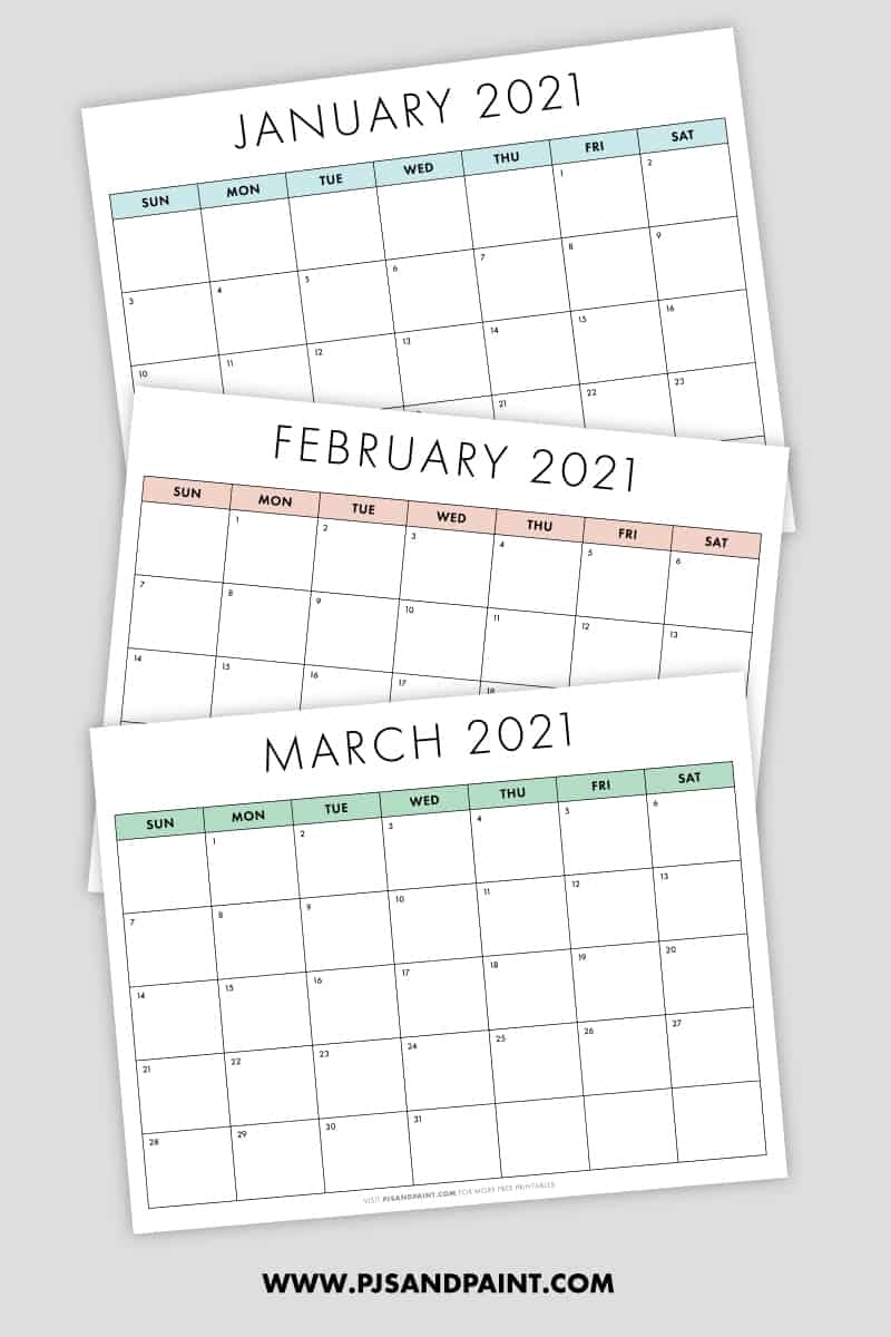 Free Printable 2021 Calendar - Sunday Start - Pjs And Paint
